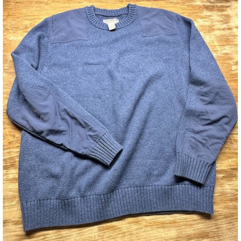 Duluth Trading Wool/cotton  Knit Sweater Mens XLarge Blue Fisherman Elbow Padded